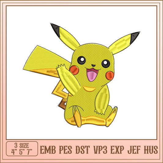 Pikachu Embroidery Design 3 Sizes