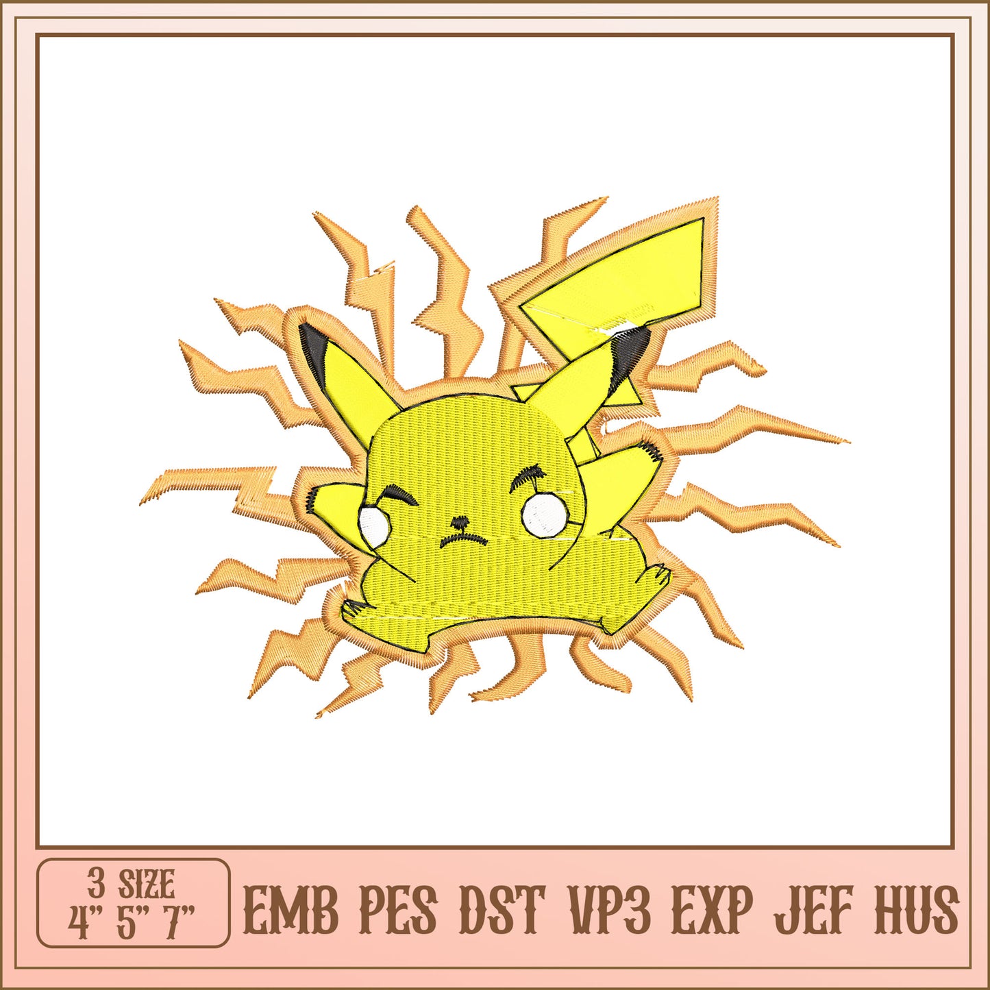 Pikachu Embroidery Design in Multiple Sizes for Crafting Fun