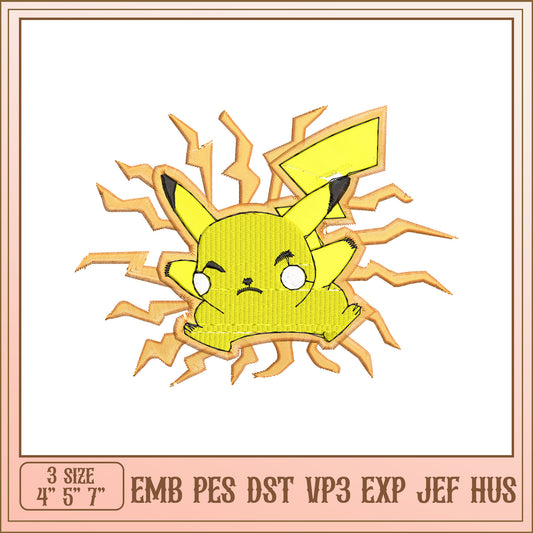 Pikachu Embroidery Design in Multiple Sizes for Crafting Fun