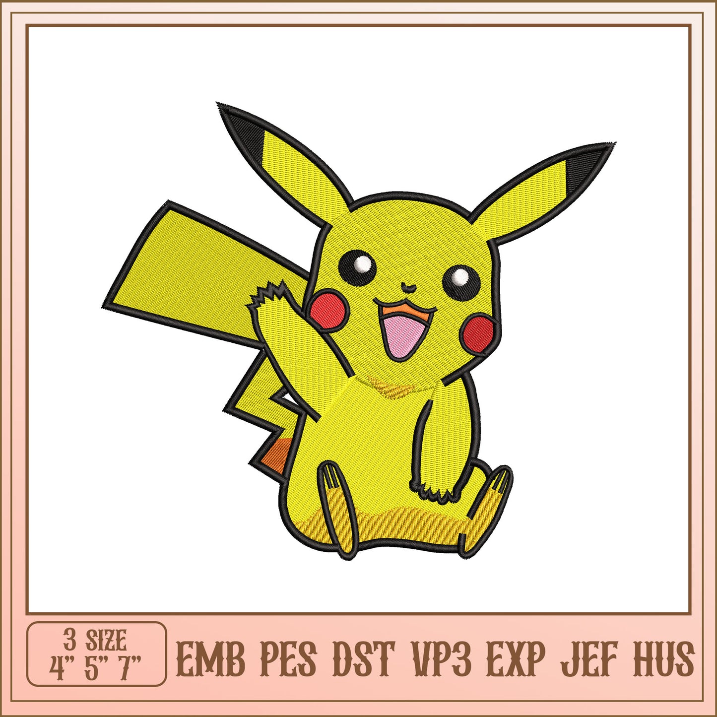 Pikachu Embroidery Design in Multiple Sizes for Your Projects