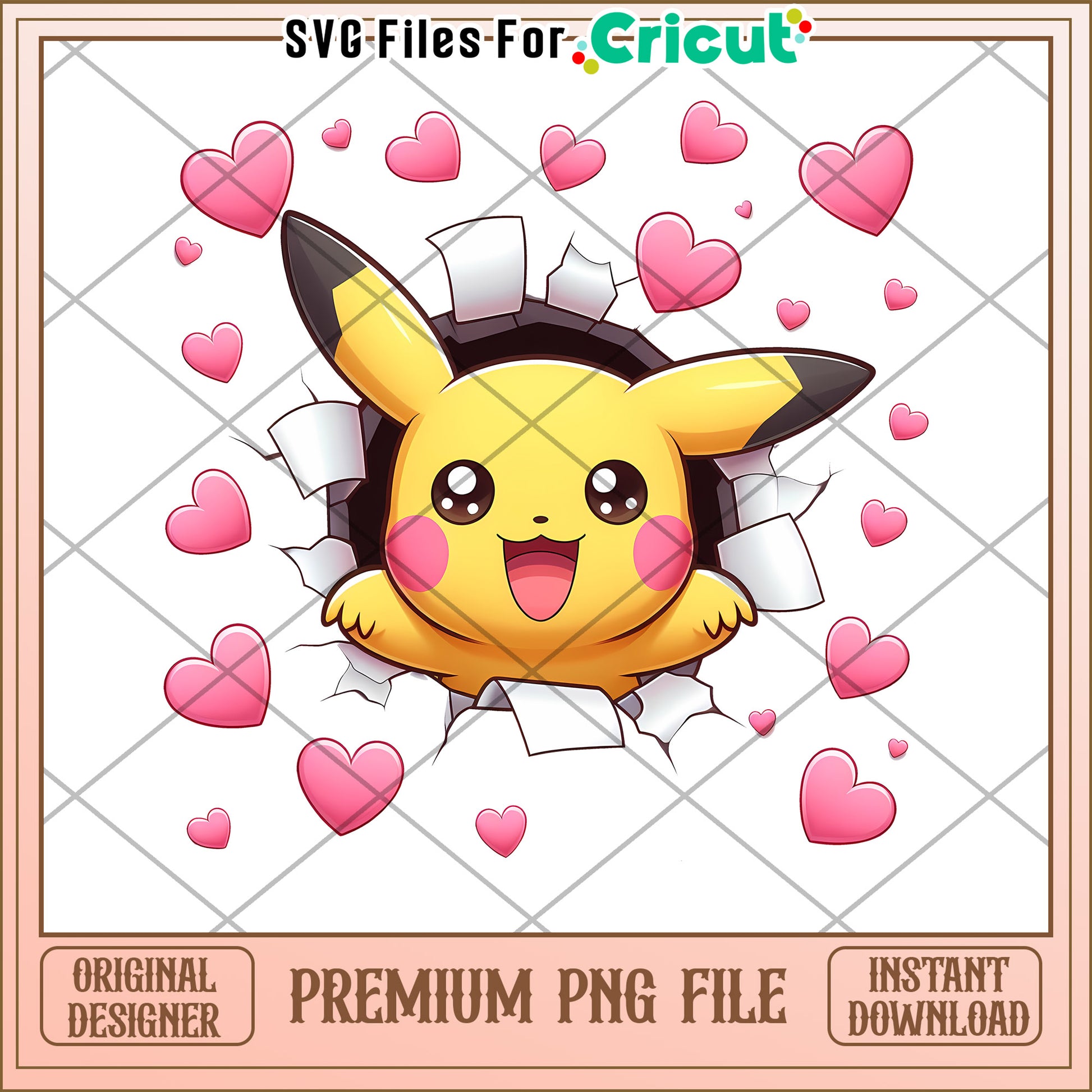 Pikachu PNG Cute Hearts Design, Instant Download