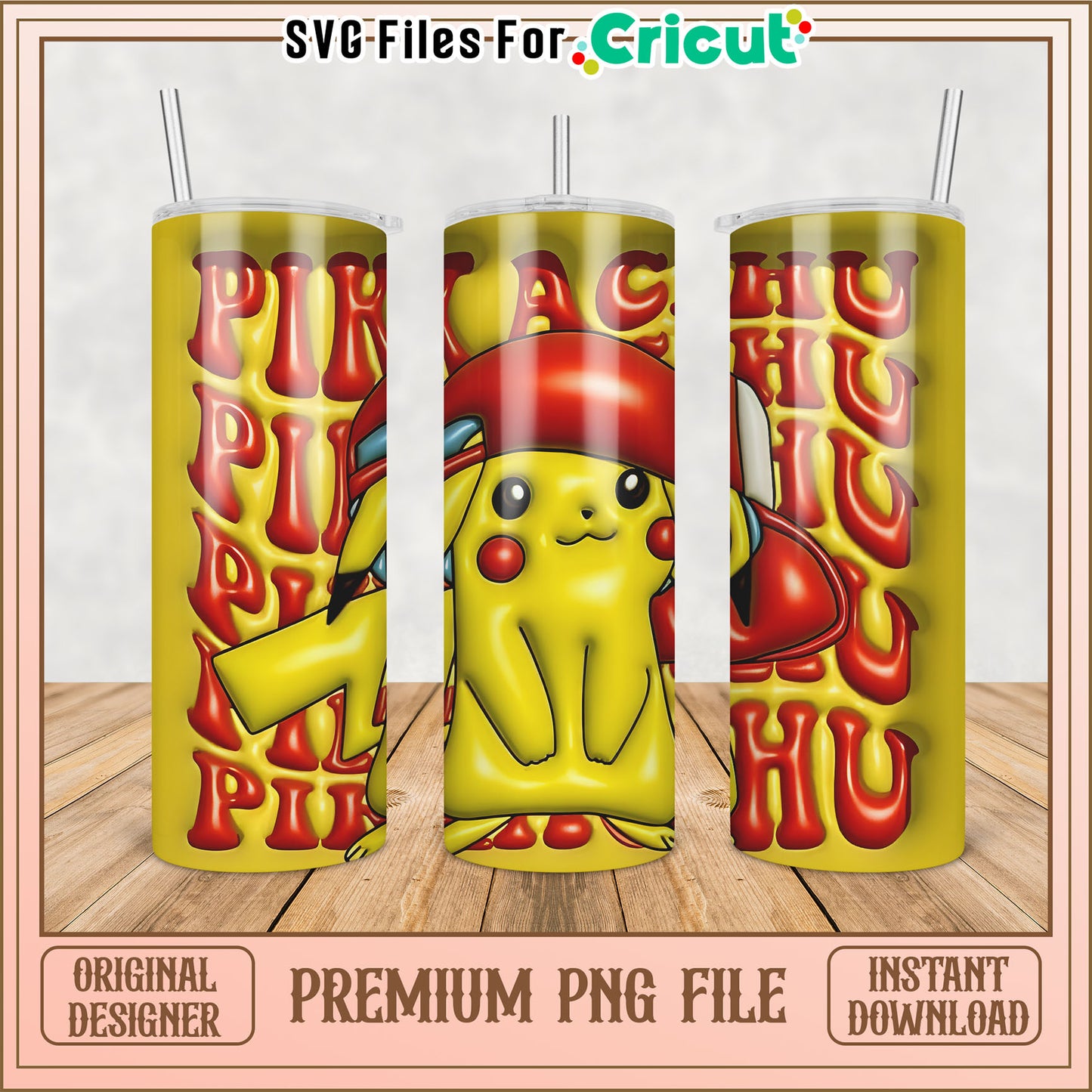 Pikachu Tumbler Design Premium PNG File for Cricut Projects