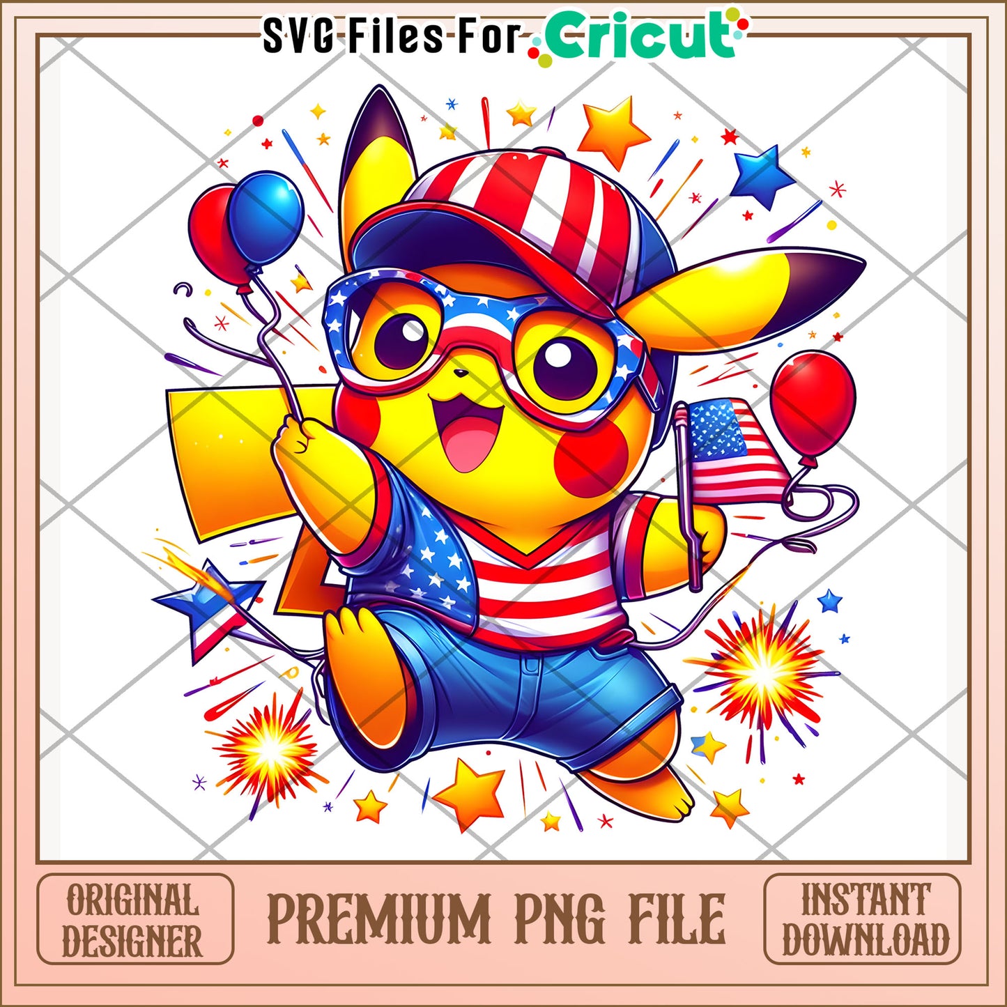 Pikachu cute png, disney character png, 4th of july png