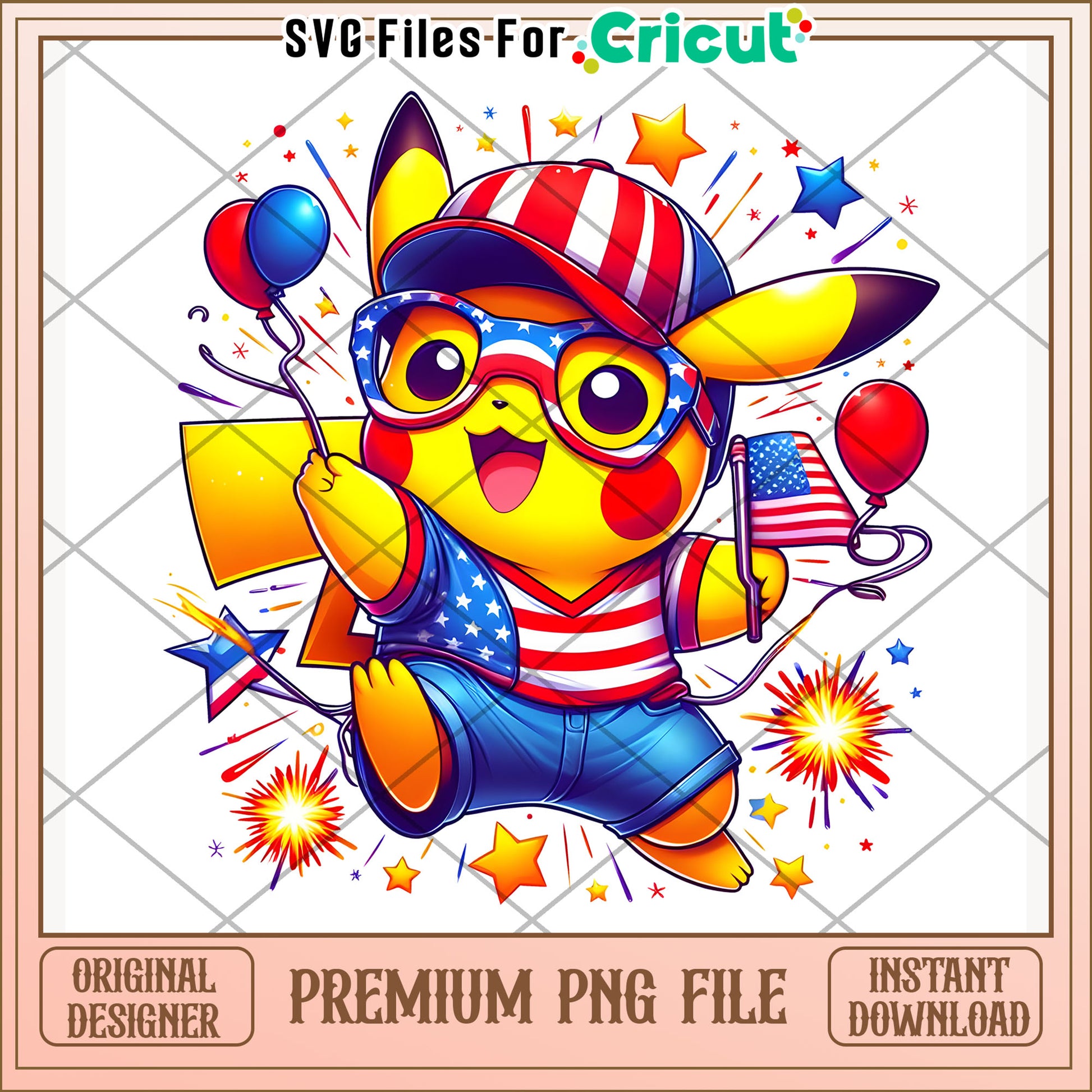 Pikachu cute png, disney character png, 4th of july png