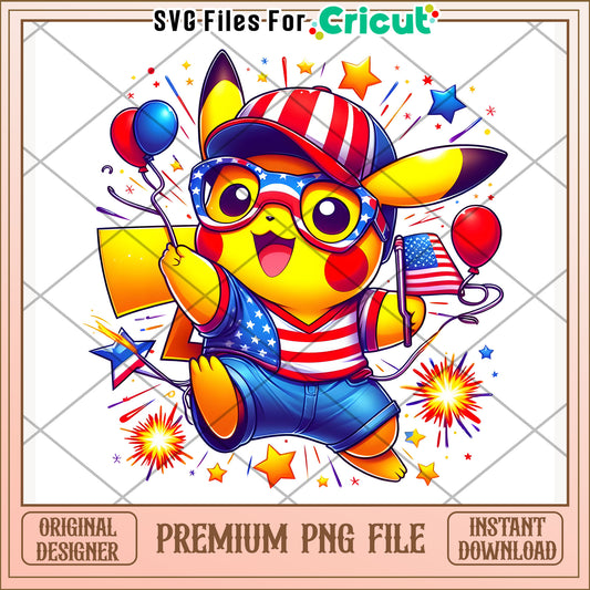 Pikachu cute png, disney character png, 4th of july png