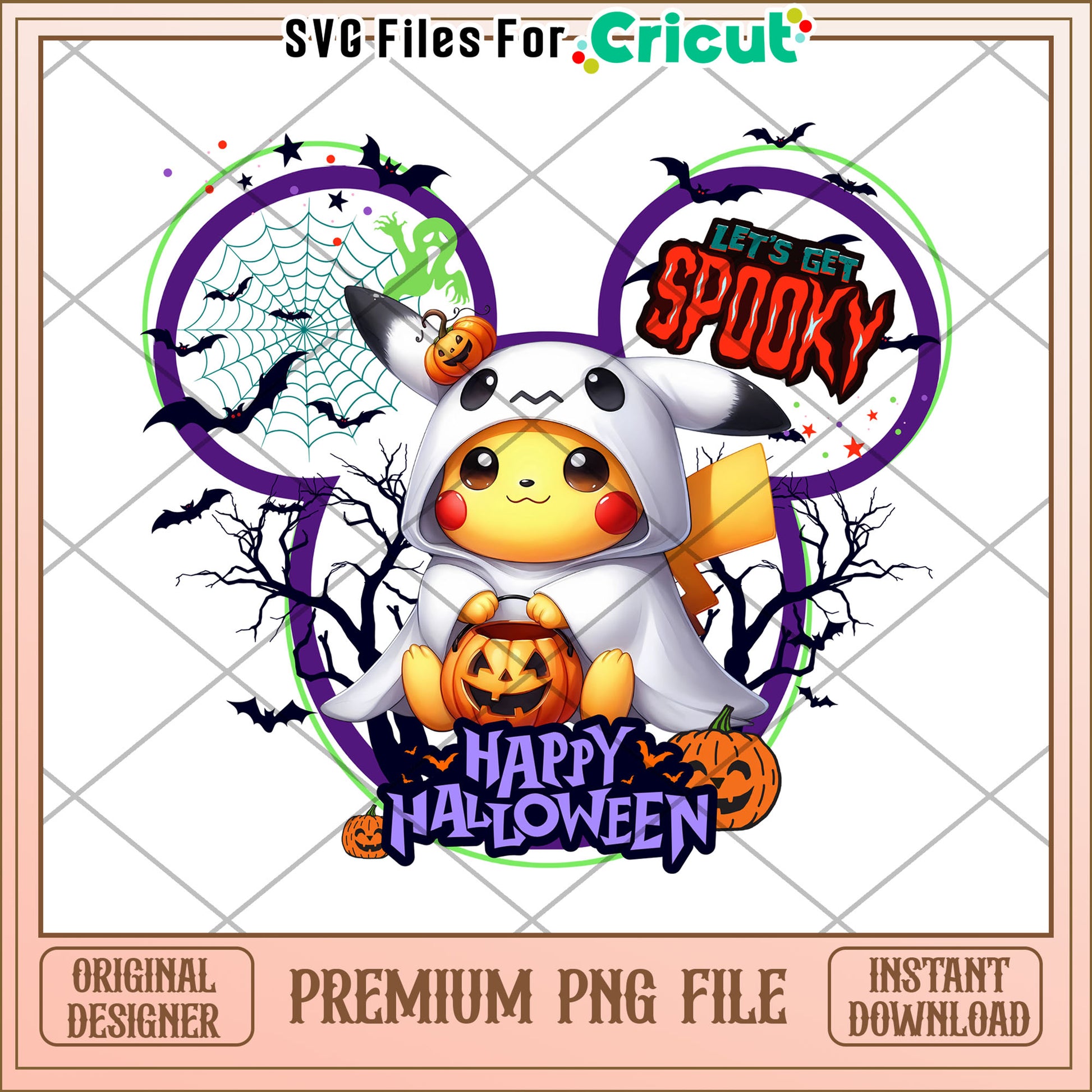 Pikachu lets get spooky png, trick or treat png, halloween wallpaper​ png
