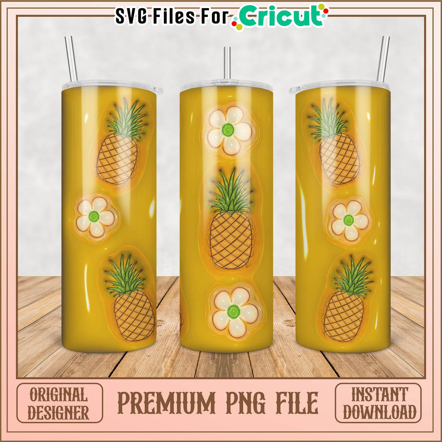 Pineapple Tumbler PNG Design for Cricut Instant Download File