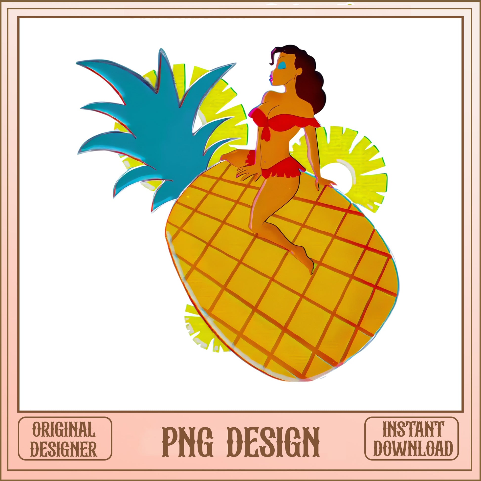 Pineapple Pin Up Girl PNG, Tropical Summer PNG, Retro Beach PNG