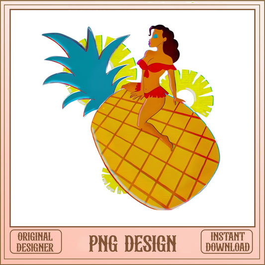 Pineapple Pin Up Girl PNG, Tropical Summer PNG, Retro Beach PNG