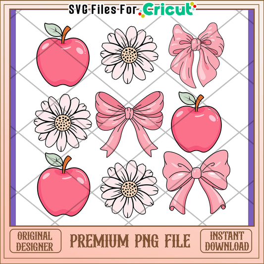 Pink Apple Bow Flower PNG Design
