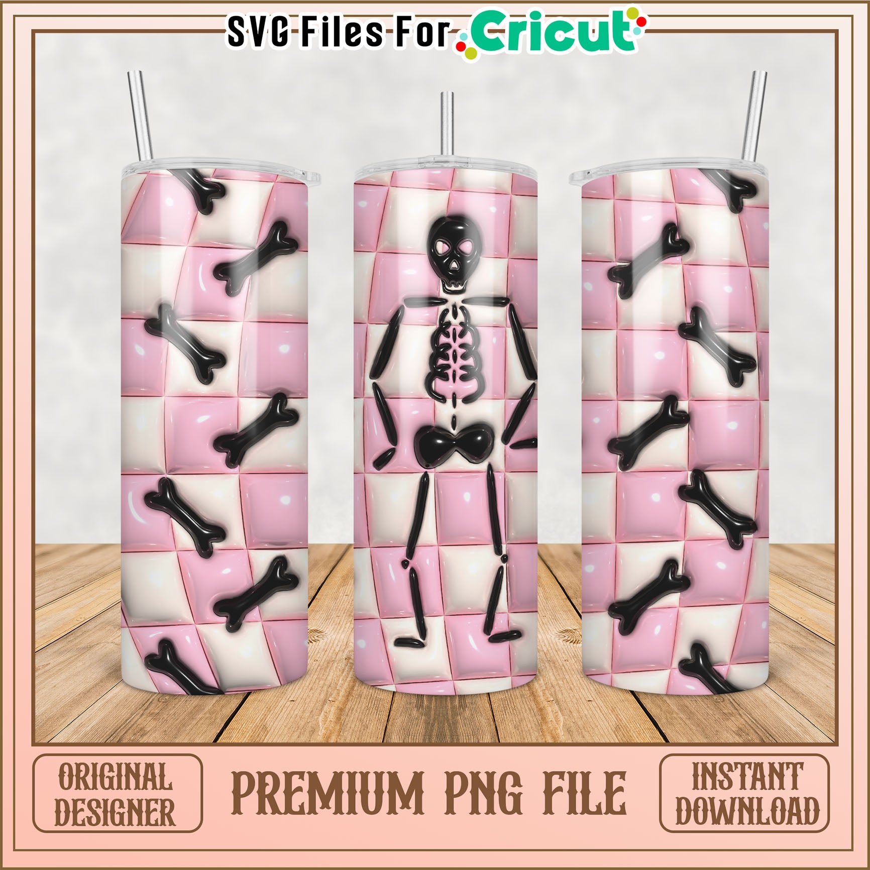 Pink Bones Skeleton Tumbler PNG