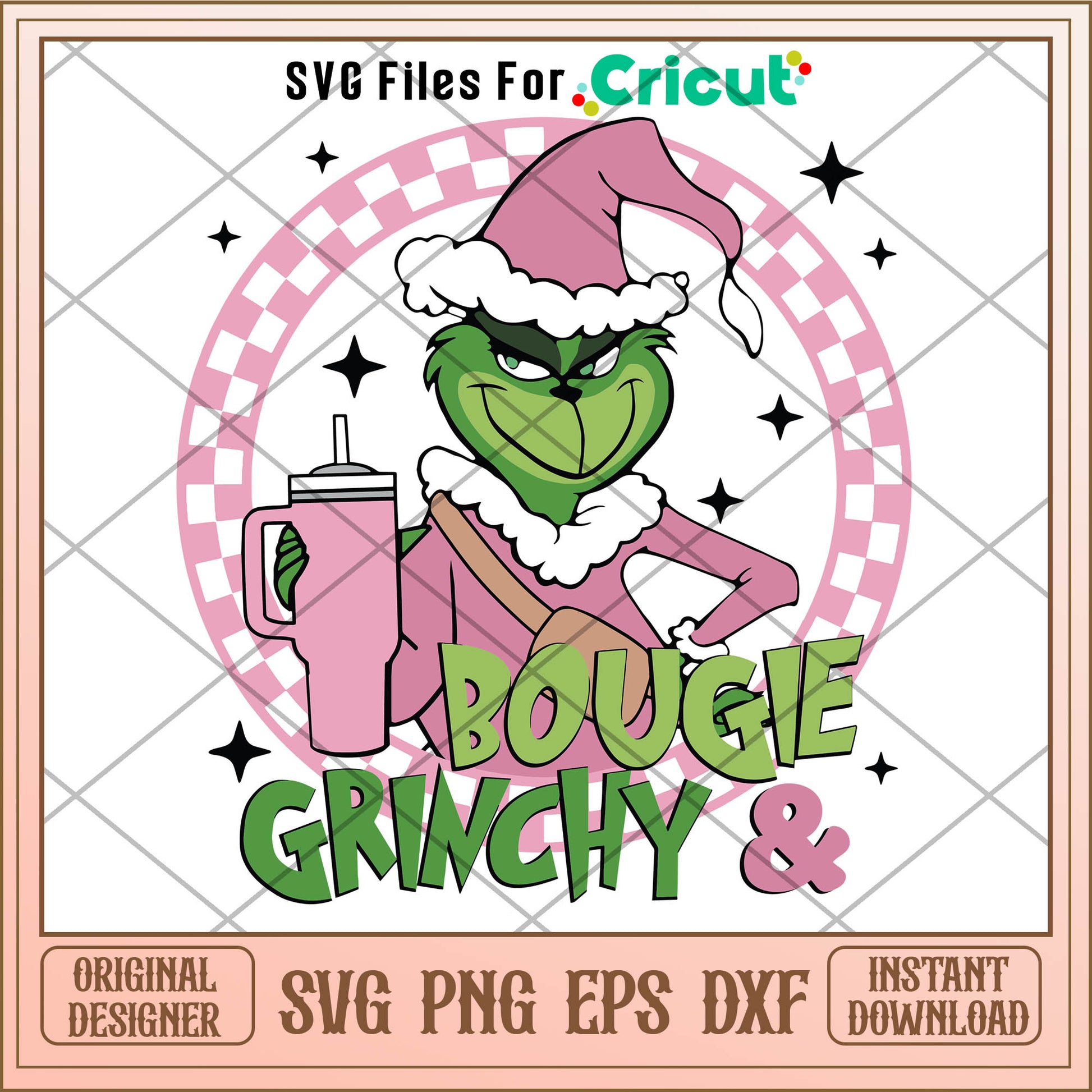 Pink Bougie and Grinchy Stanley SVG, grinch drinking cups​ svg