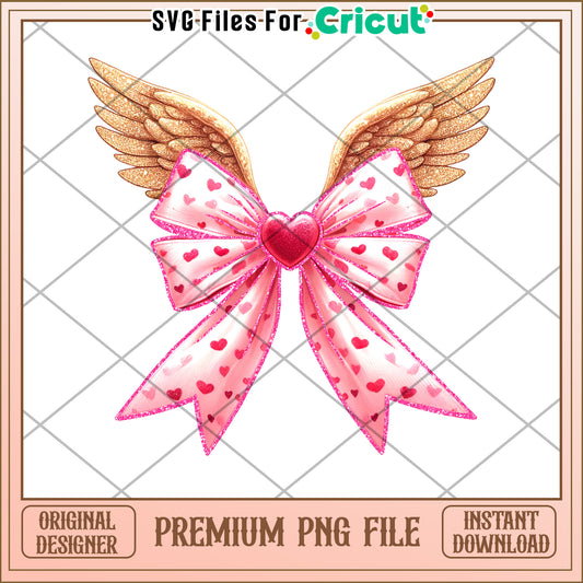 Pink Bow with Wings PNG  Valentine Clipart