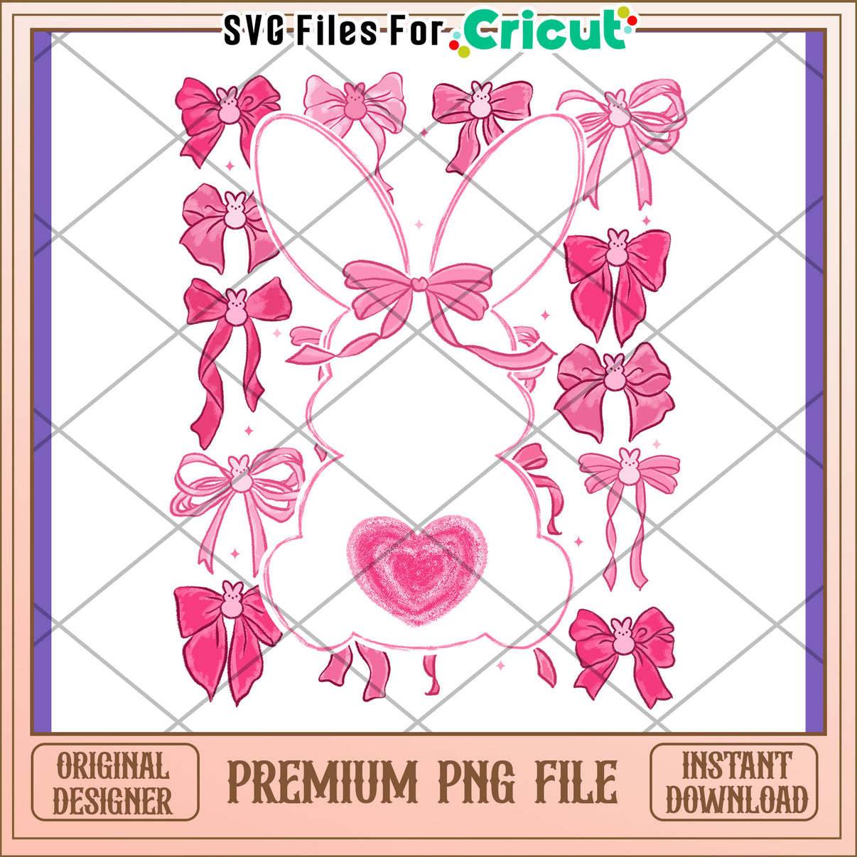 Pink Bunny Bow PNG Design Instant Download – svg files for cricut