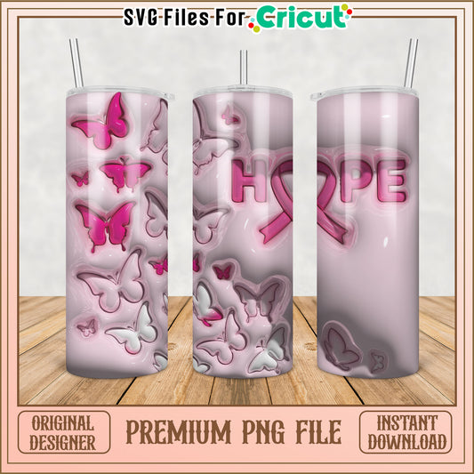 Pink Butterfly Hope Tumbler PNG Design