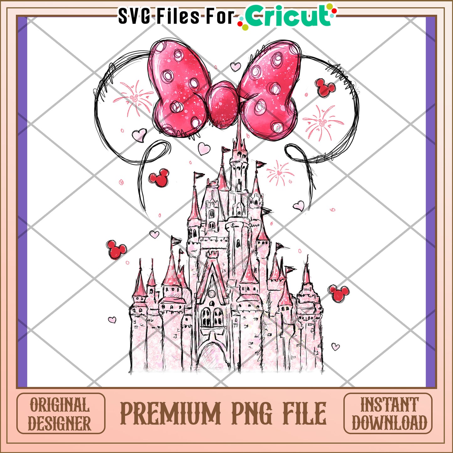 Pink Castle Minnie Bow PNG Design