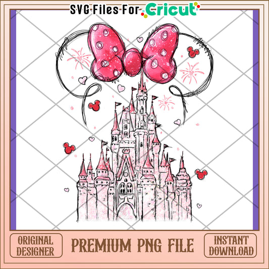 Pink Castle Minnie Bow PNG Design