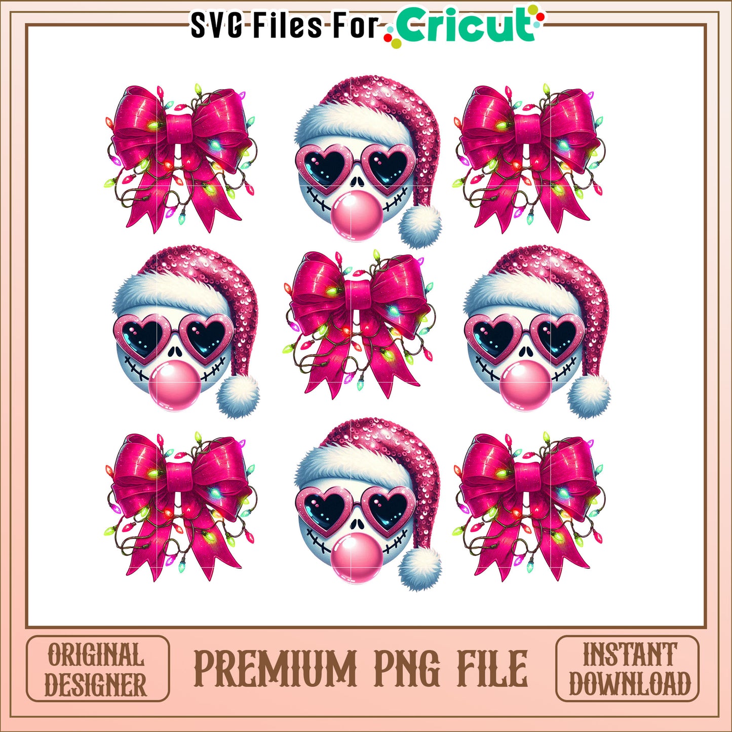 Pink Christmas Skull PNG Pattern