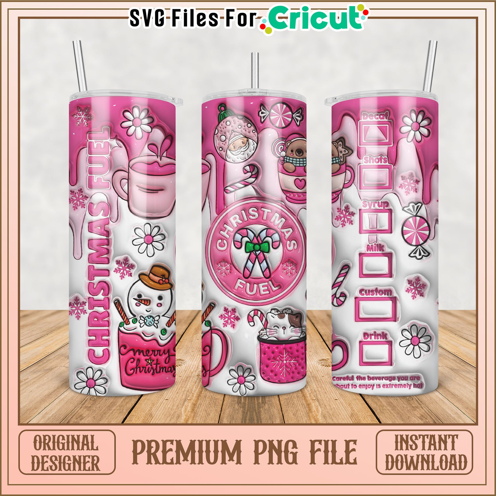 Pink Christmas Tumbler PNG Design