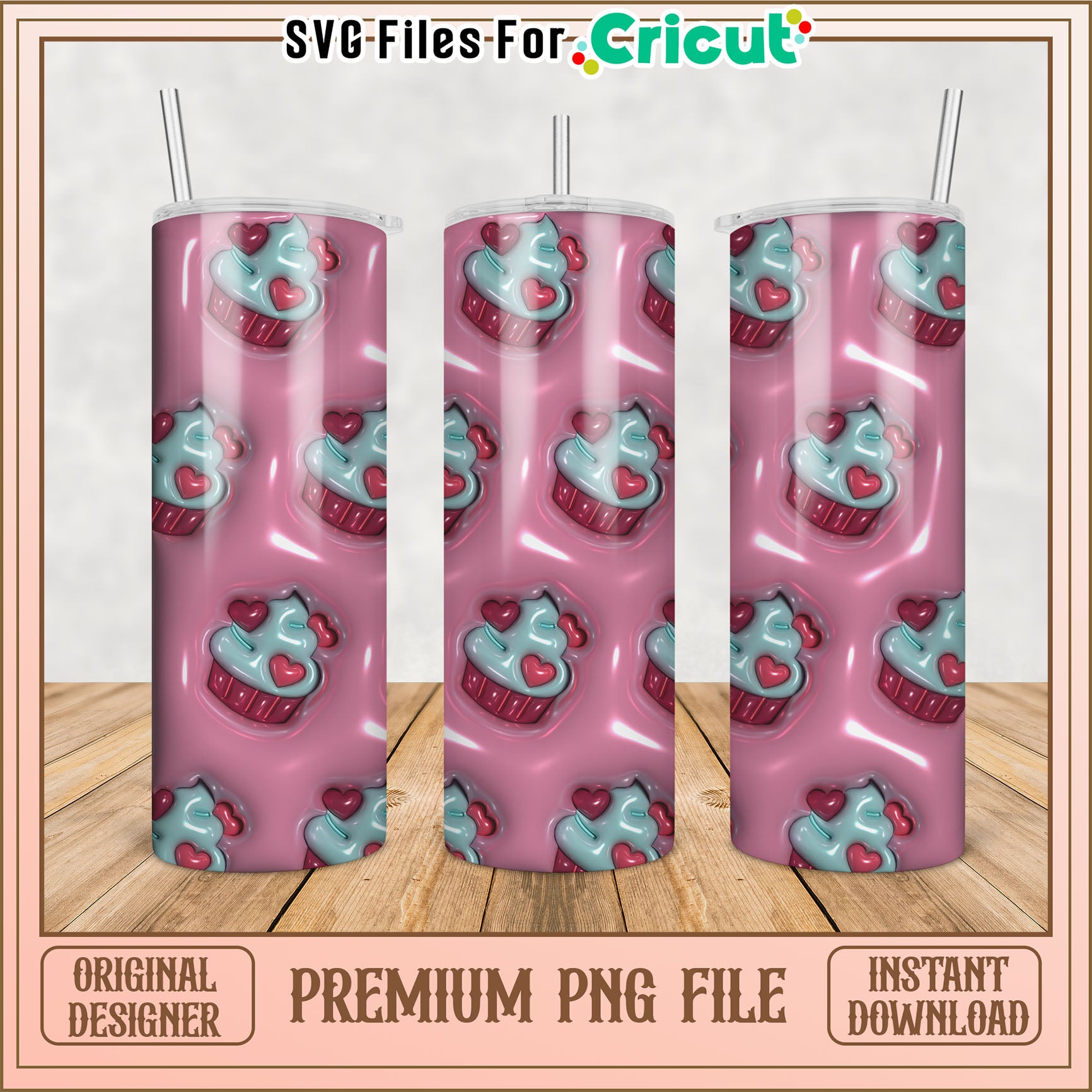 Pink Cupcake Tumbler PNG Design