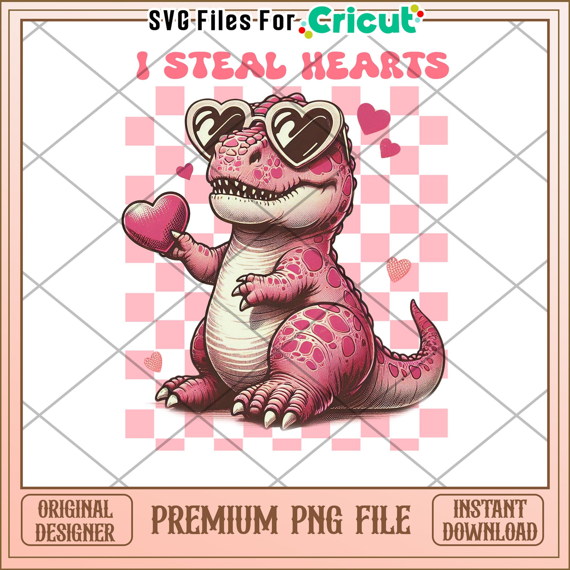 Pink Dinosaur Valentine PNG Instant Download