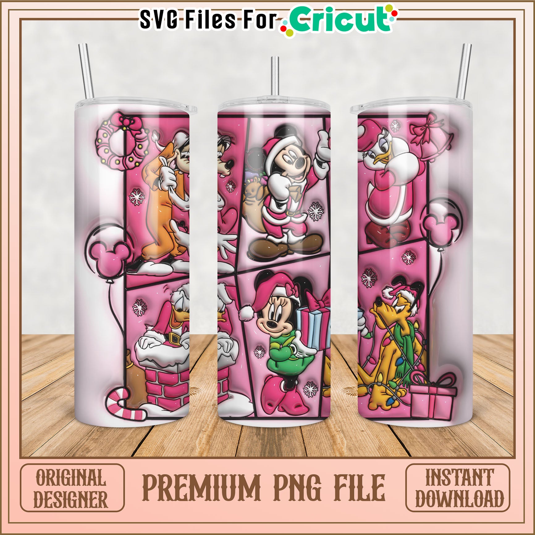 Pink Disney Christmas Tumbler PNG Design