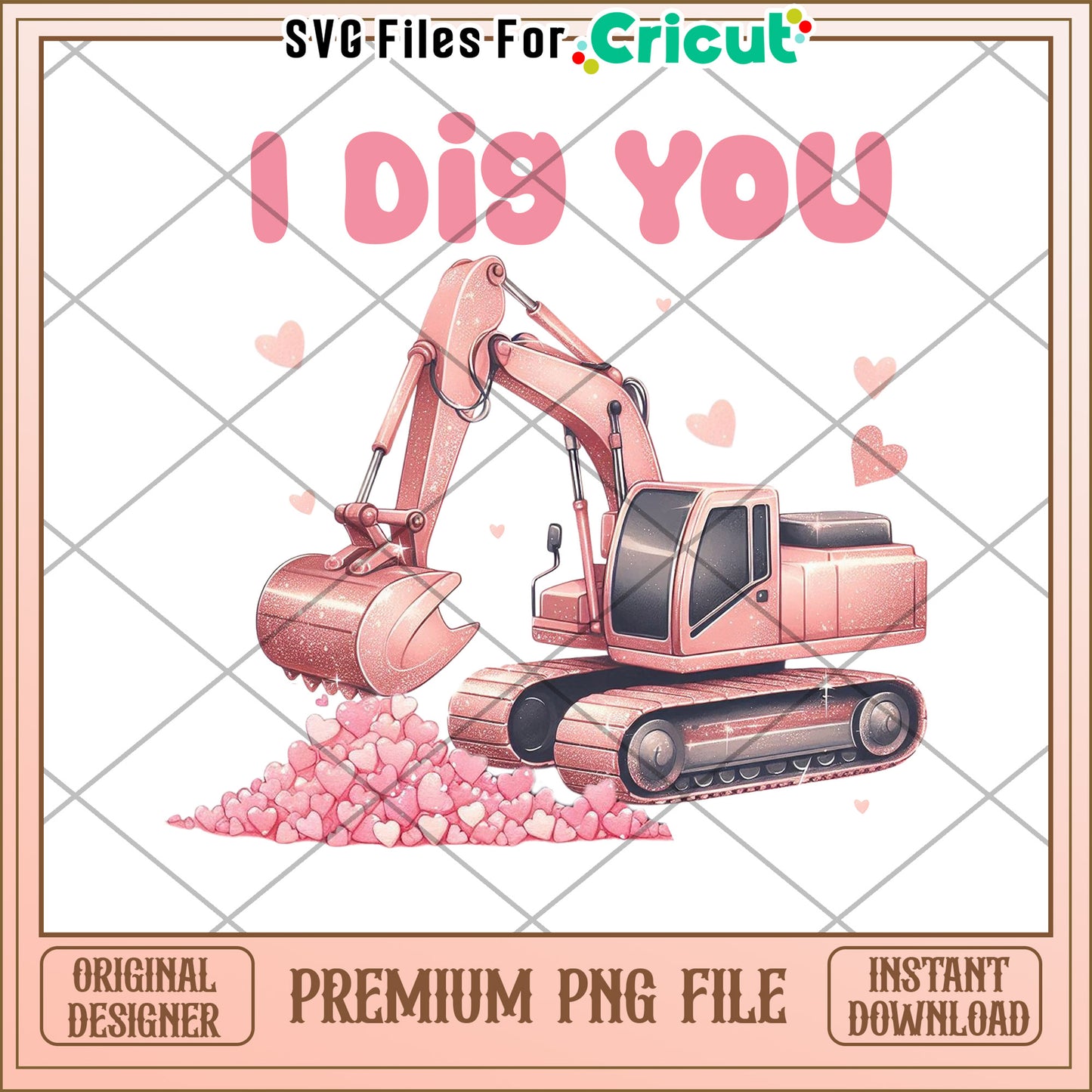 Pink Excavator Valentines PNG