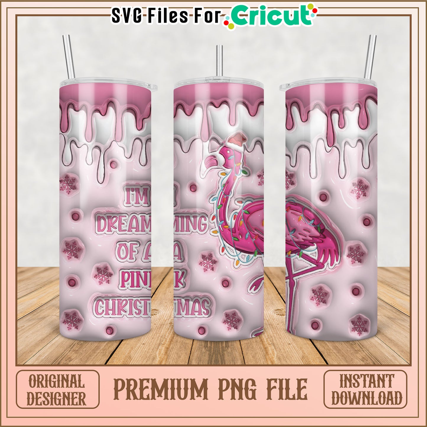 Pink Flamingo Christmas Tumbler PNG