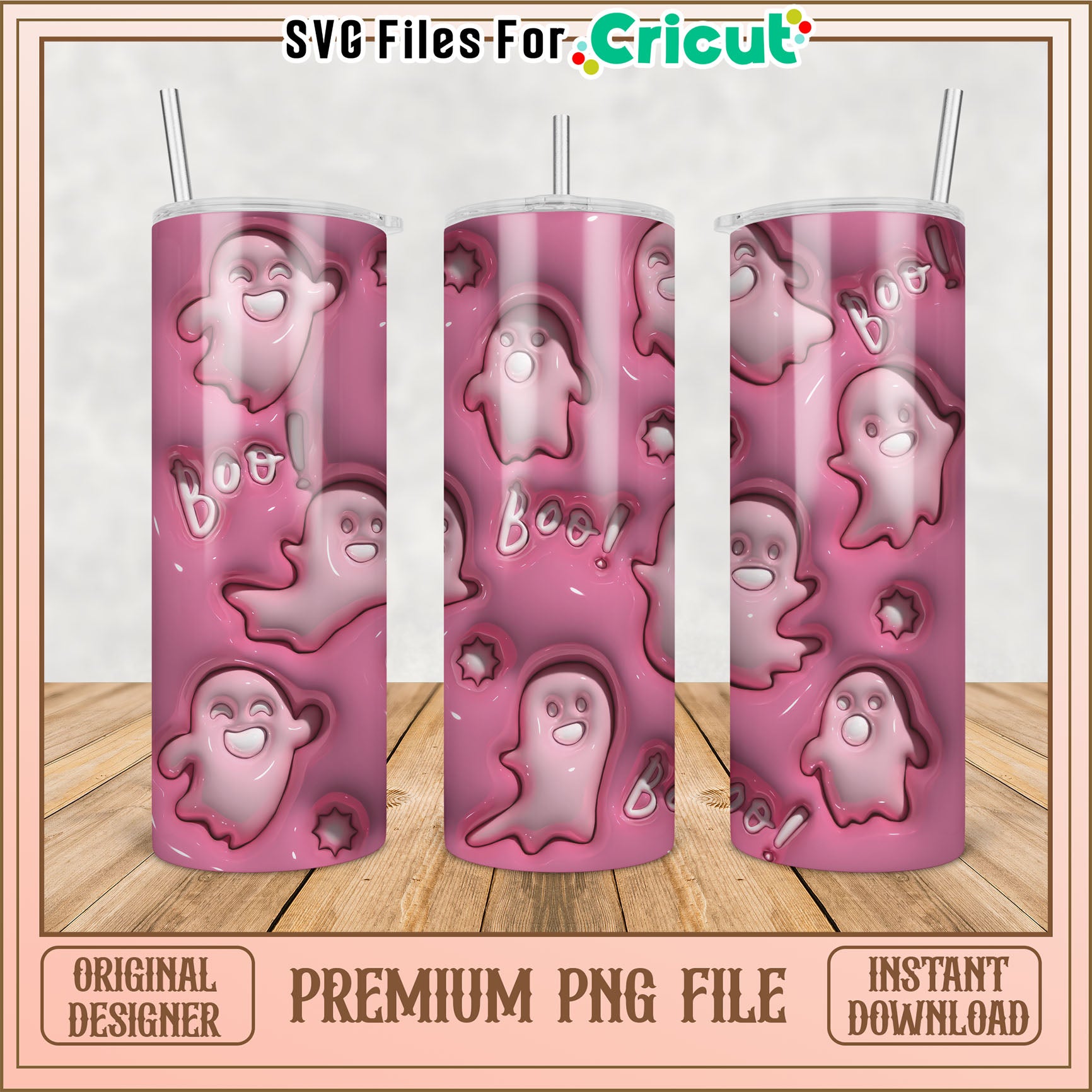 Pink Ghost Boo! Tumbler PNG Design