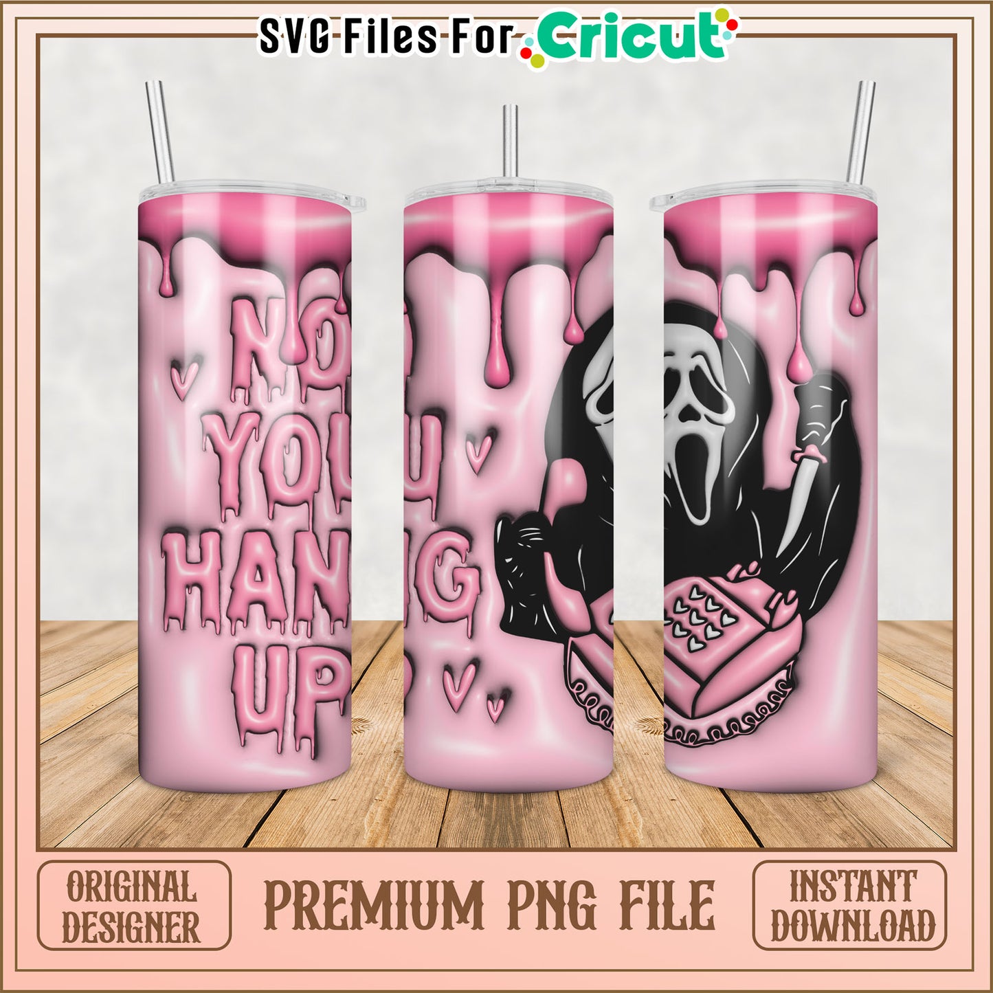 Pink Ghostface Hang Up Tumbler PNG