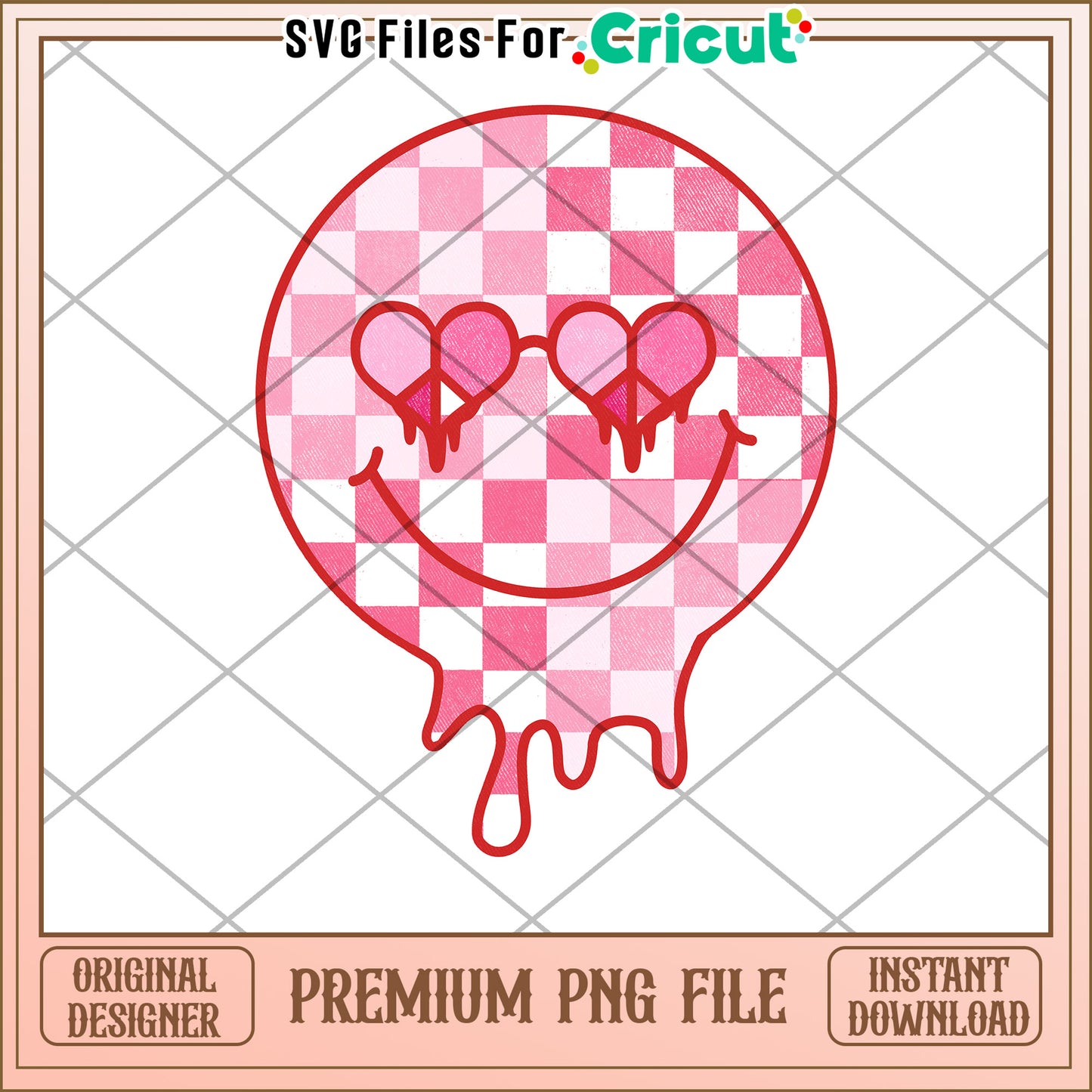 Pink Gingham Smiley Face PNG