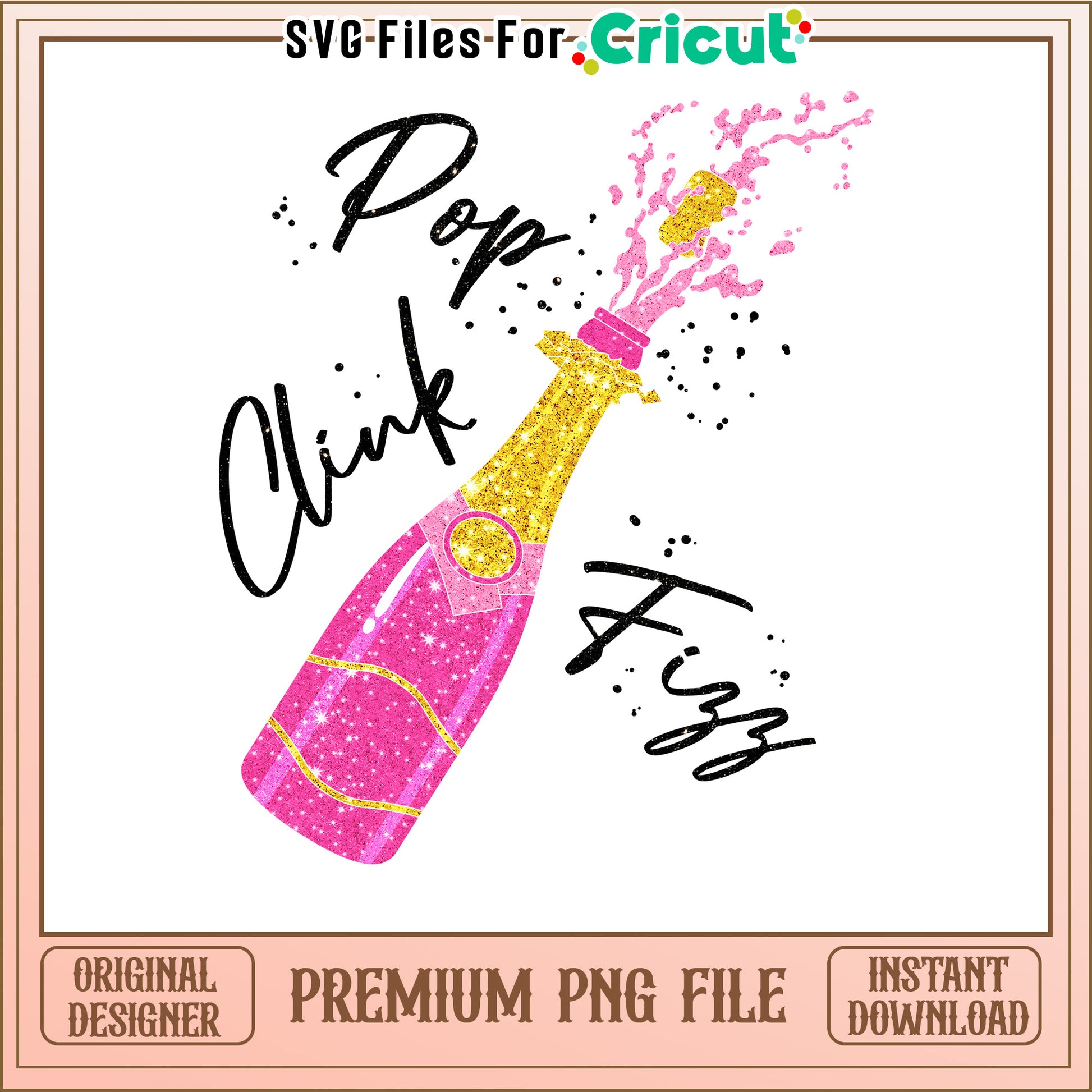 Pink Glitter Champagne PNG, Instant Downloadable File