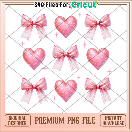 Pink Glitter Hearts Bows PNG Download