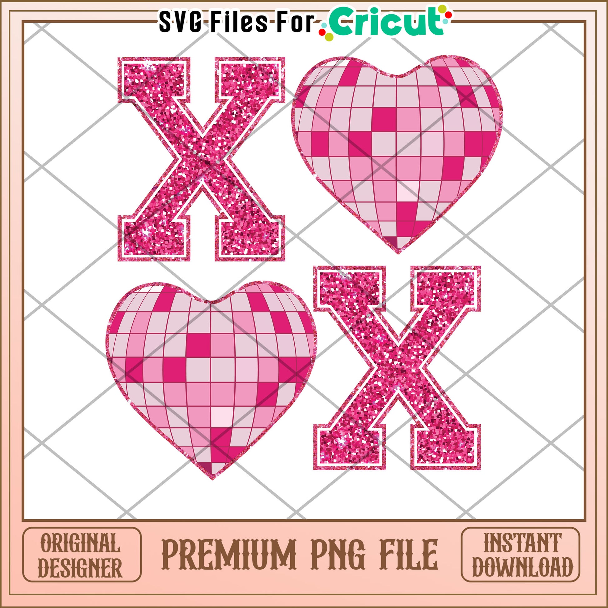 Pink Glitter X Heart PNG Cricut File