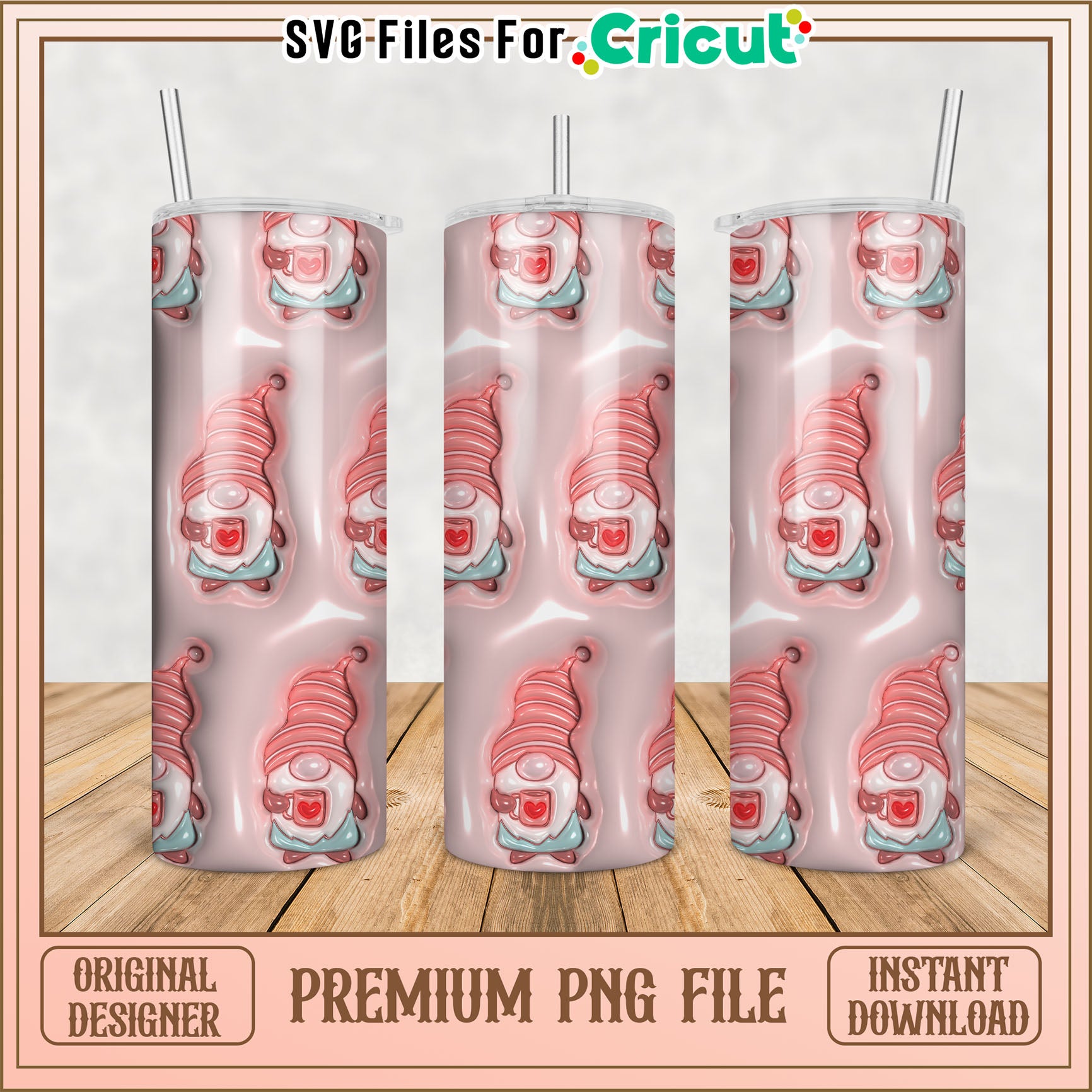 Pink Gnome Tumbler PNG