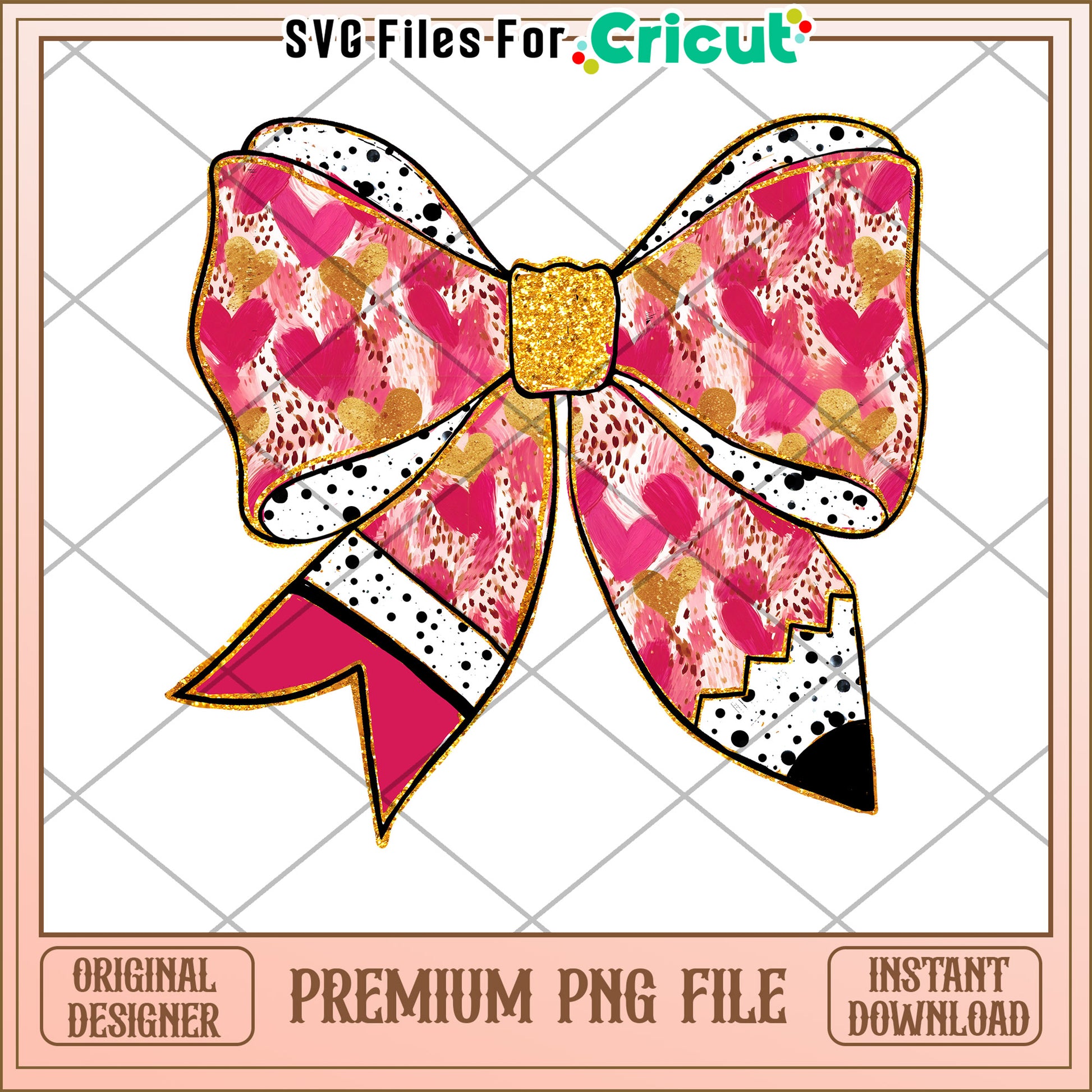 Pink Gold Bow PNG Instant Download