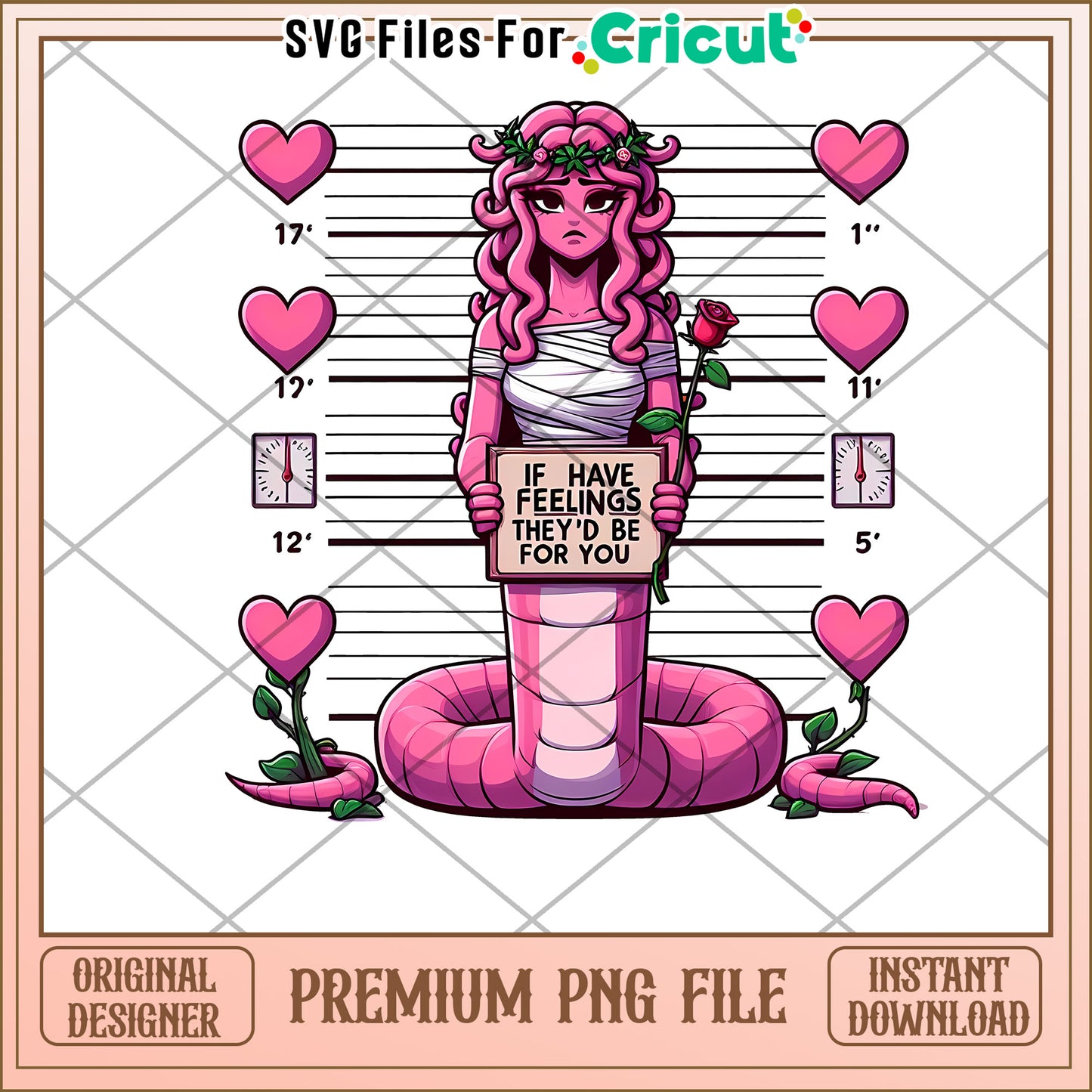 Pink Gorgon Valentines PNG Cricut File