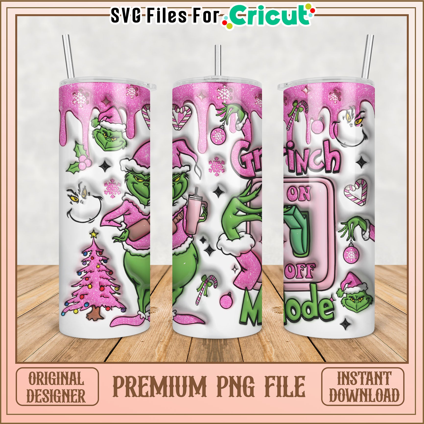 Pink Grinch Christmas Tumbler PNG