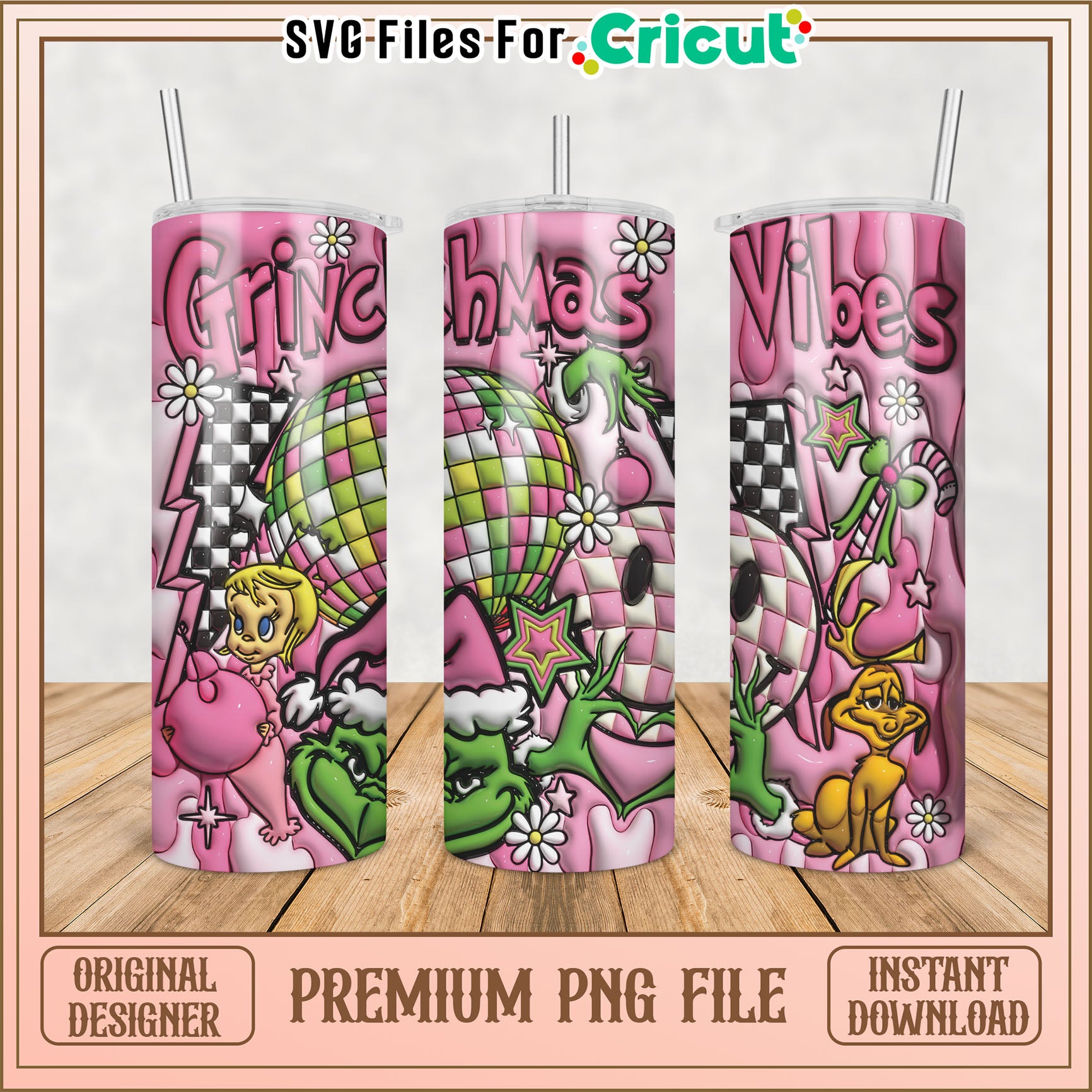 Pink Grinch Christmas Vibes PNG Sublimation