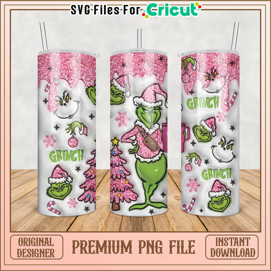 Pink Grinch Glitter Tumbler PNG