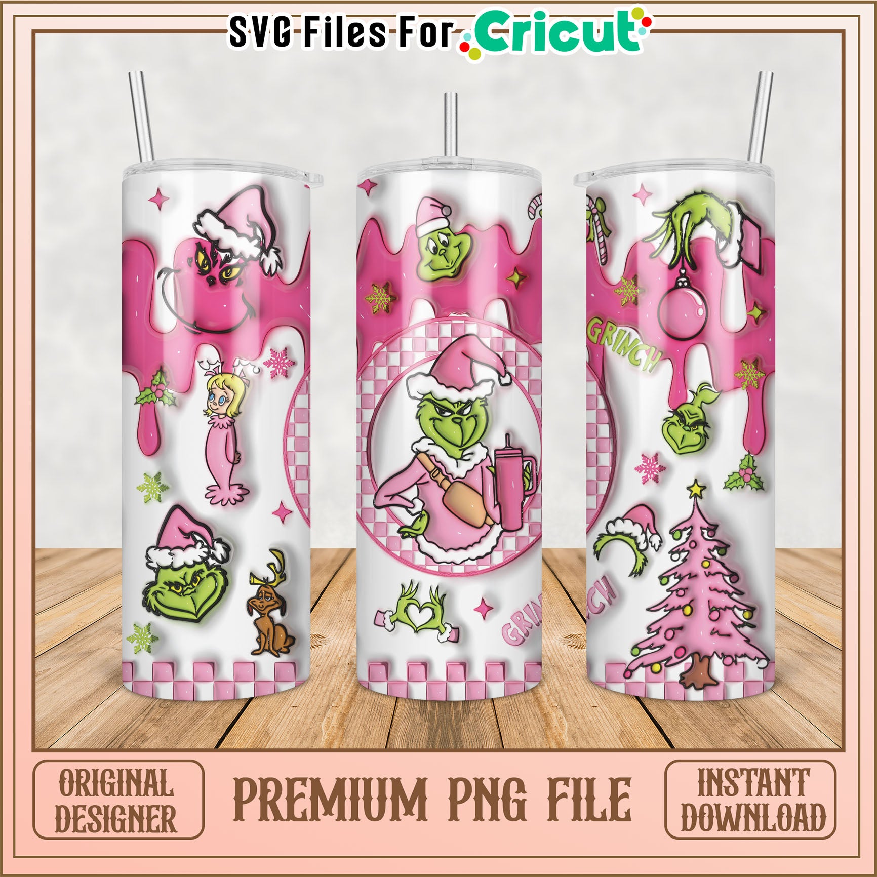 Pink Grinch Tumbler PNG Design