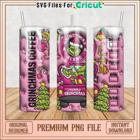 Pink Grinchmas Coffee Tumbler PNG