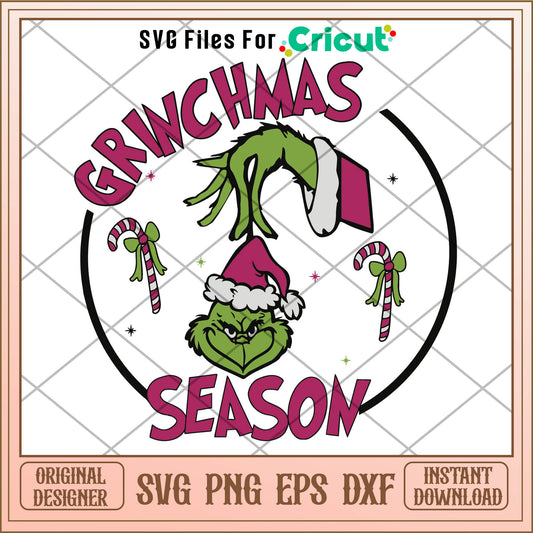 Pink Grinchmas Season SVG, grinch hand ornament​ svg