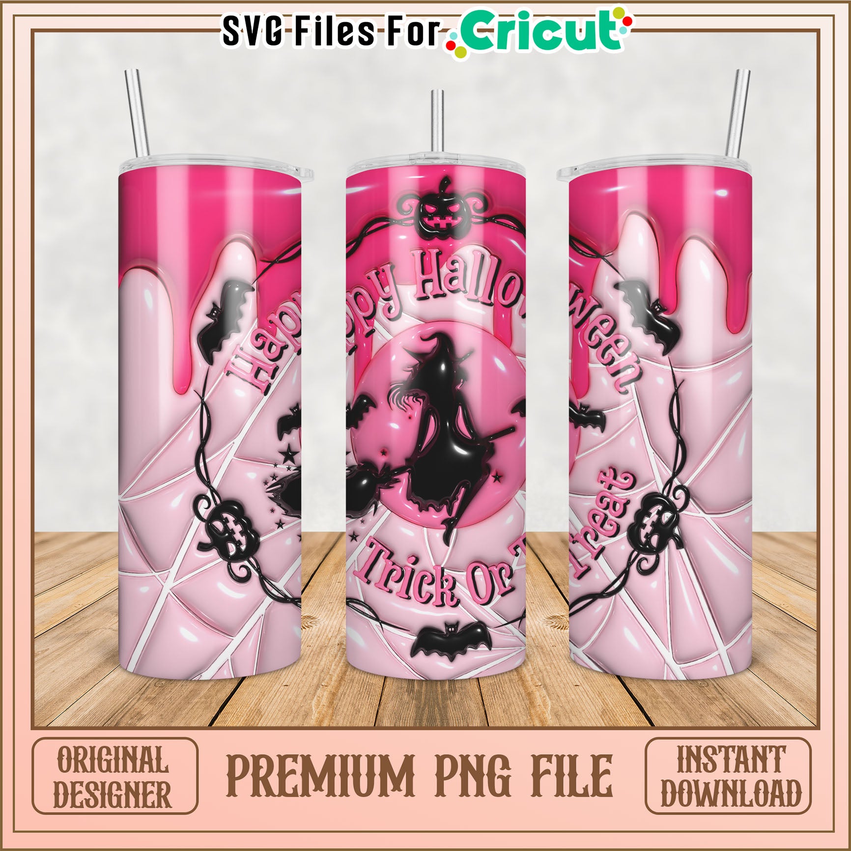 Pink Halloween Tumbler PNG Design
