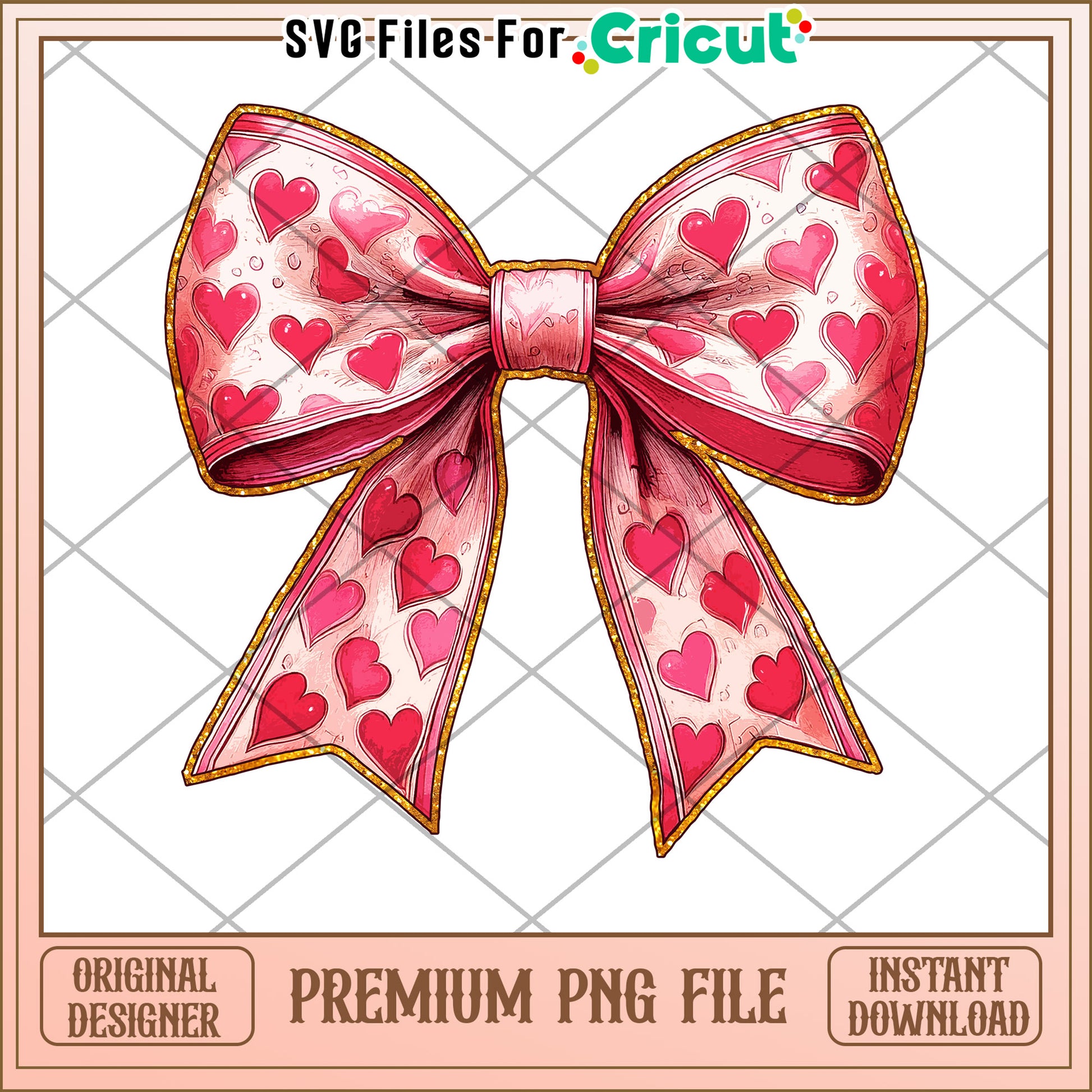 Pink Heart Bow PNG - Instant Download