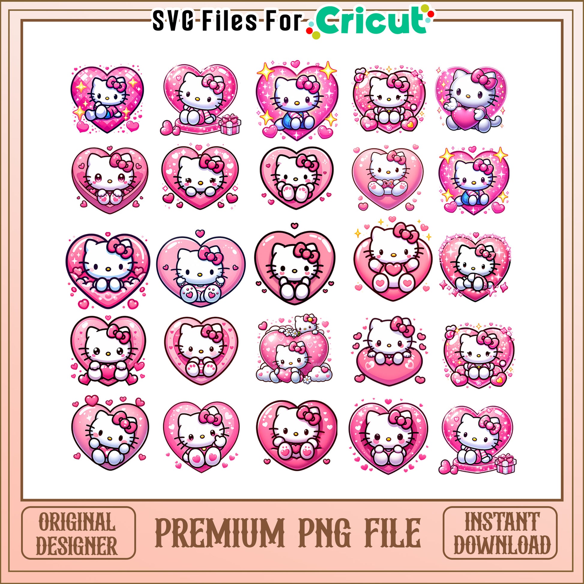 Pink heart hello kitty bundle png, valentines hello kitty​ png