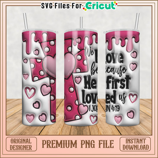 Pink Hearts Cross Tumbler PNG