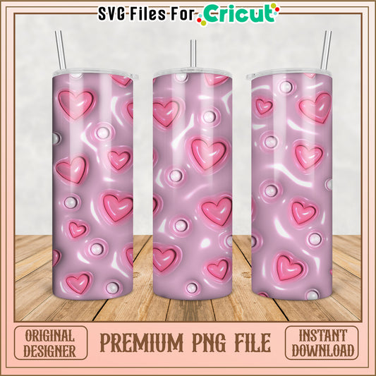 Pink Hearts Tumbler PNG Design