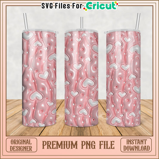 Pink Hearts Tumbler PNG Design Instant Download
