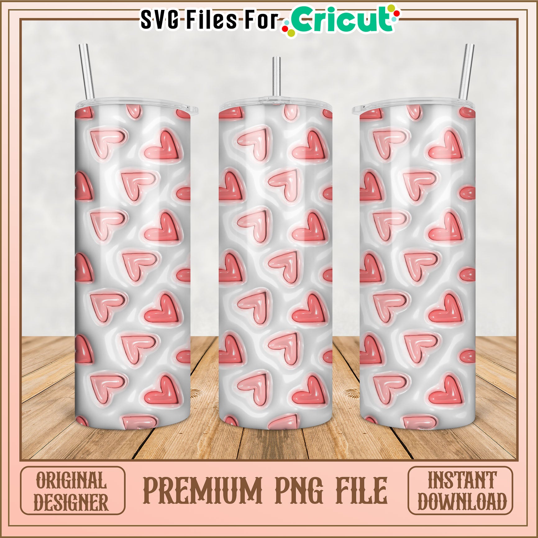 Pink Hearts Tumbler PNG Sublimation Design